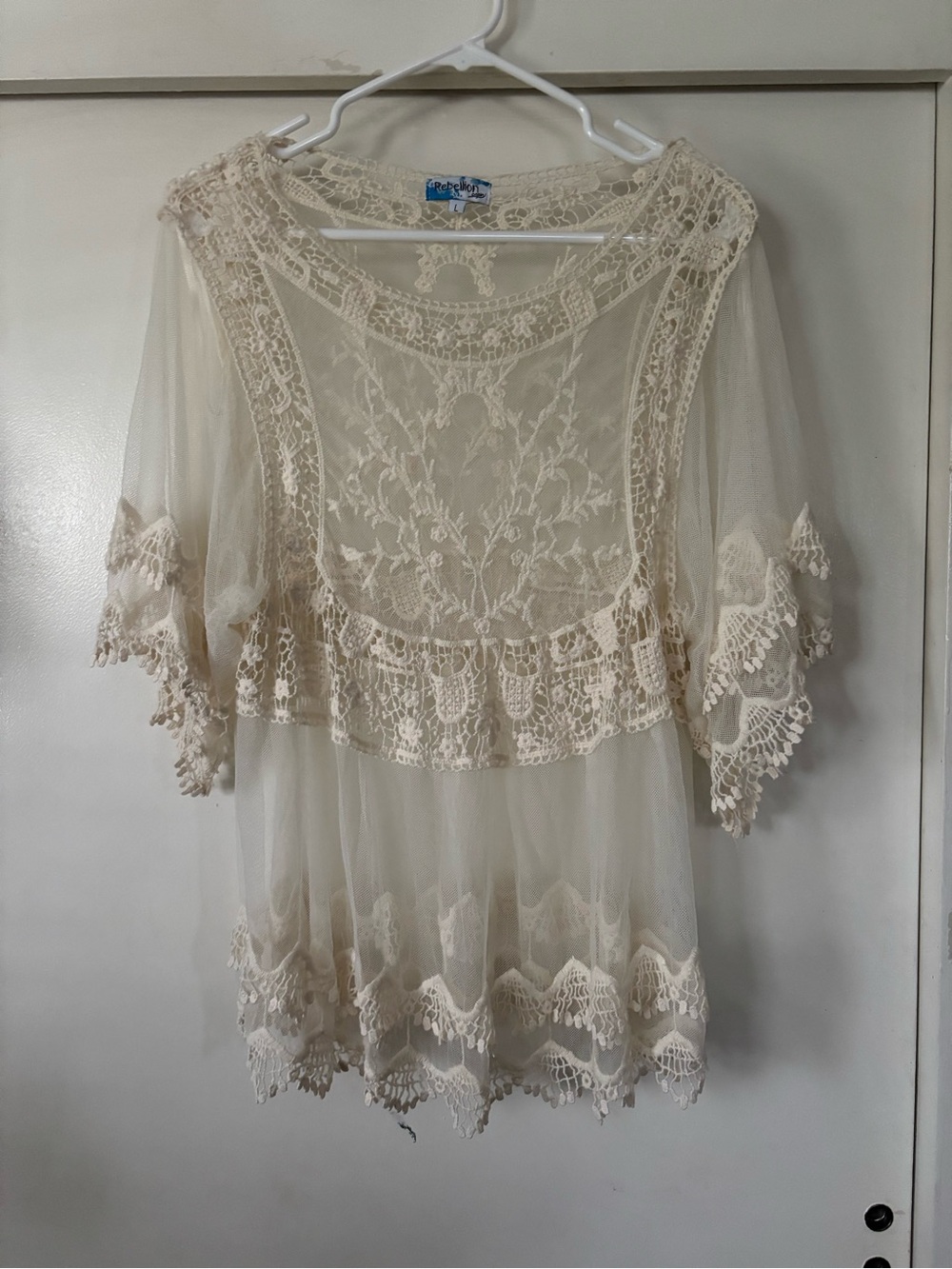 Sheer Lace Crochet Boho Top in Cream Women’s Med/Large
